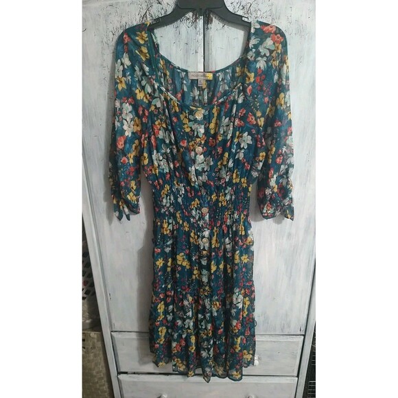 Figueroa & Flower Floral Ruffled Sheer Dress Xl  Boho Feminine Cottage Core - Picture 1 of 12